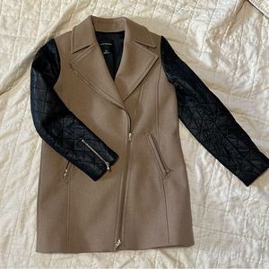 Club Monaco Tan Coat with Quilted Leather Sleeves